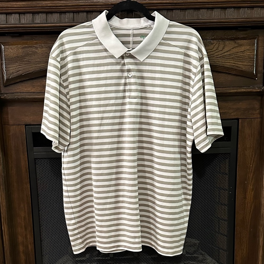 Men’s Gray & White Horizontal Stripe Short Sleeve Polo by Dip Size XXL